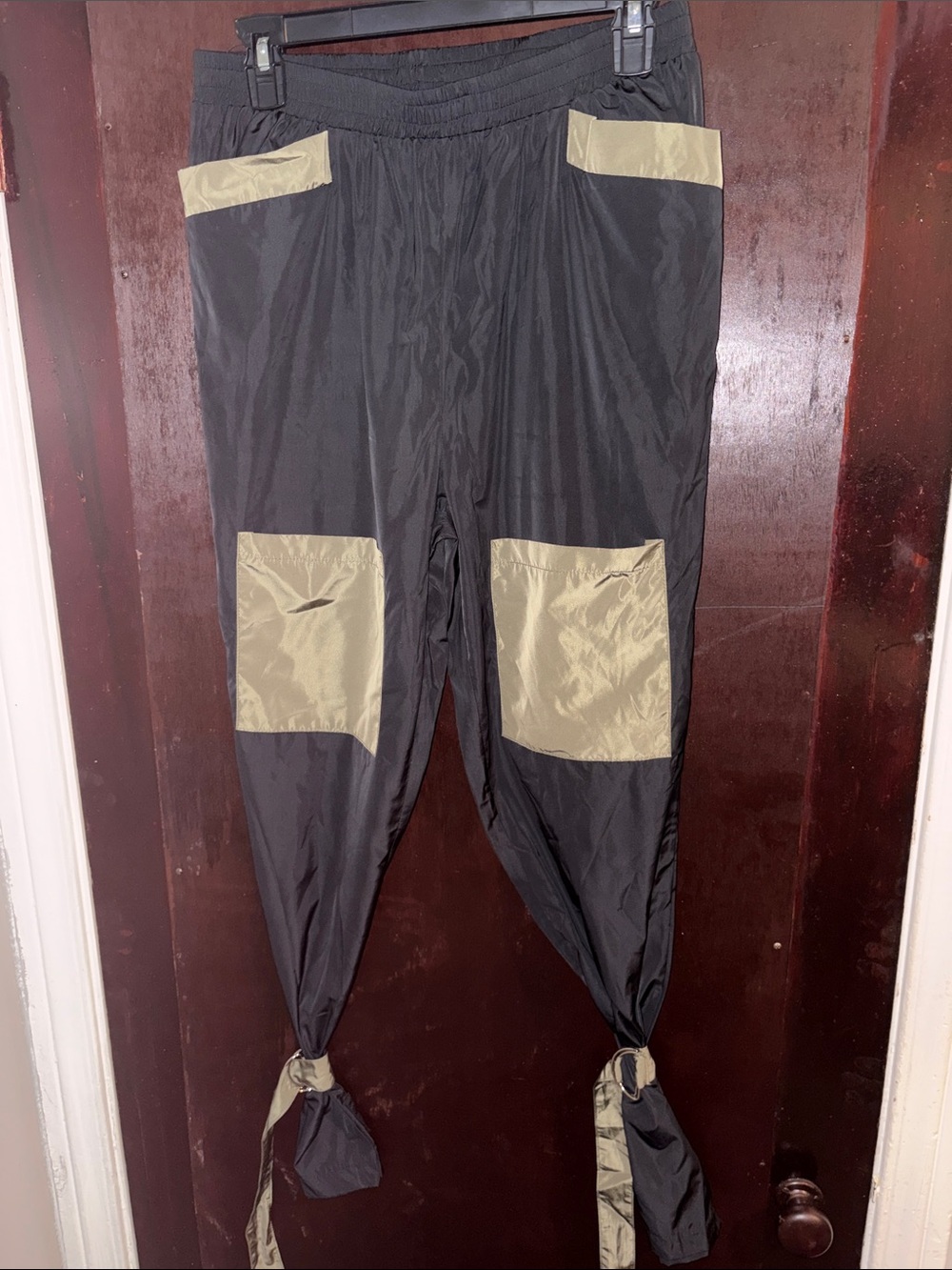 Black Joggers with Olive Green Accent Panels